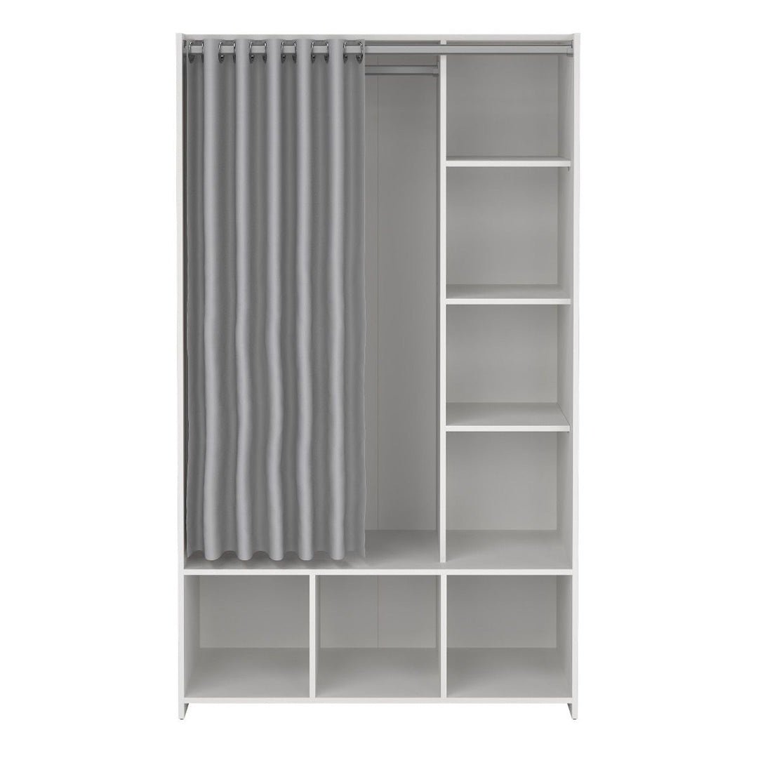 Wooden Wardrobe Open Mobile With Grey Textile Curtain - Uppsala