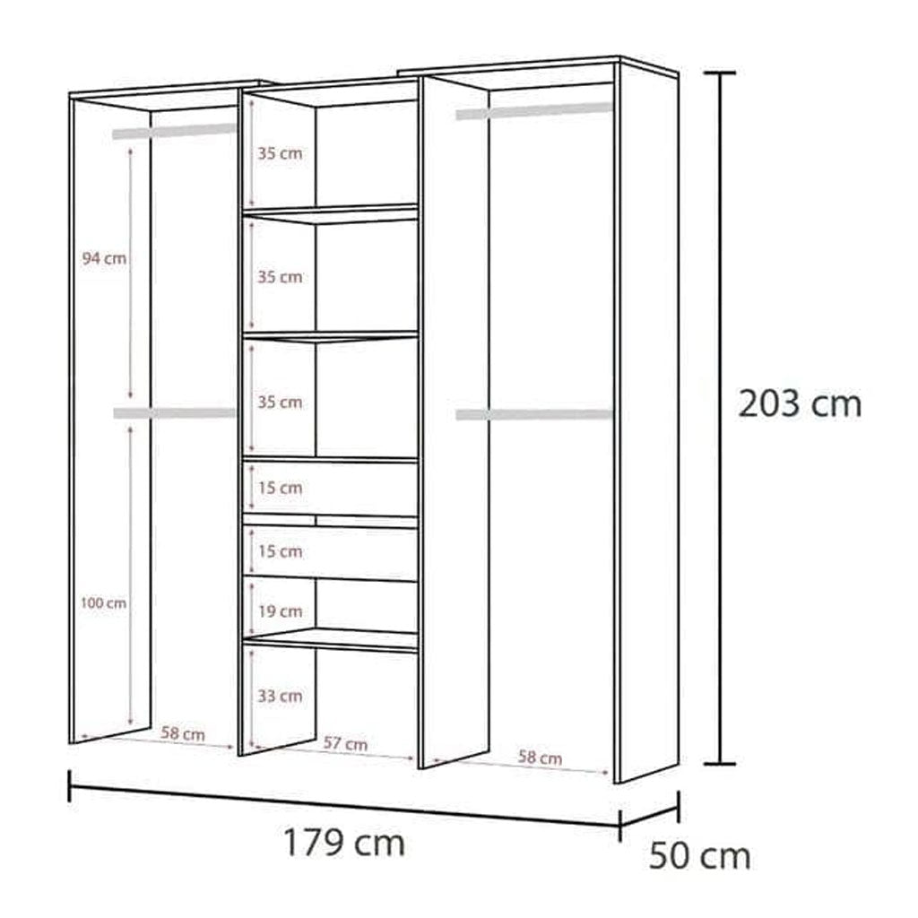 Wooden Wardrobe Open With 2 Drawers - Granby
