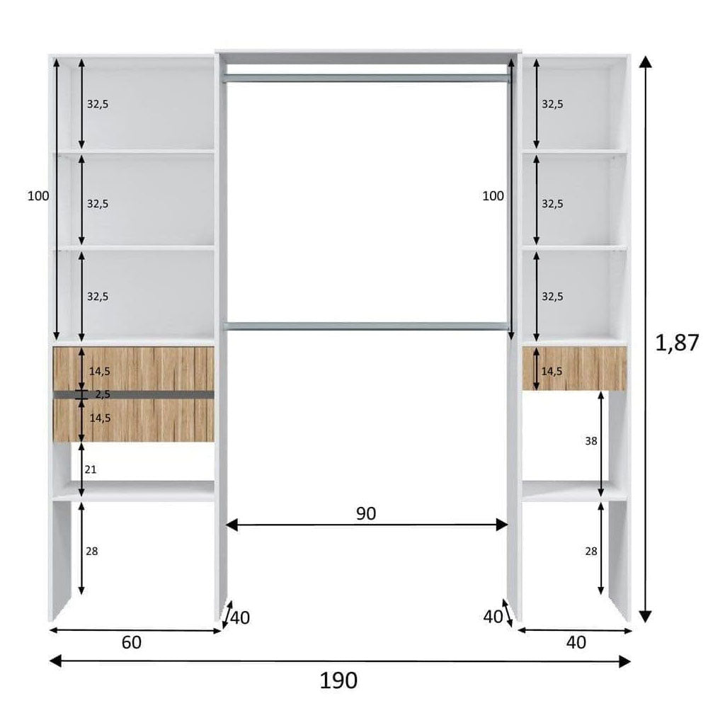 Wooden Wardrobe Open With 3 Drawers And 8 Shelves - Sharon