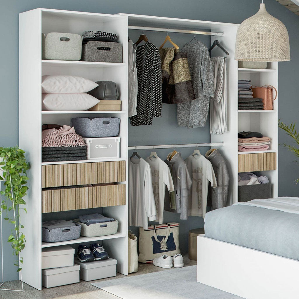 Wooden Wardrobe Open With 3 Drawers And 8 Shelves - Sharon