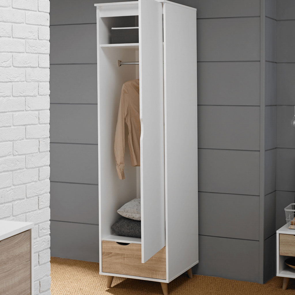 Wooden Wardrobe With 1 Door And 1 Drawer - Stockholm