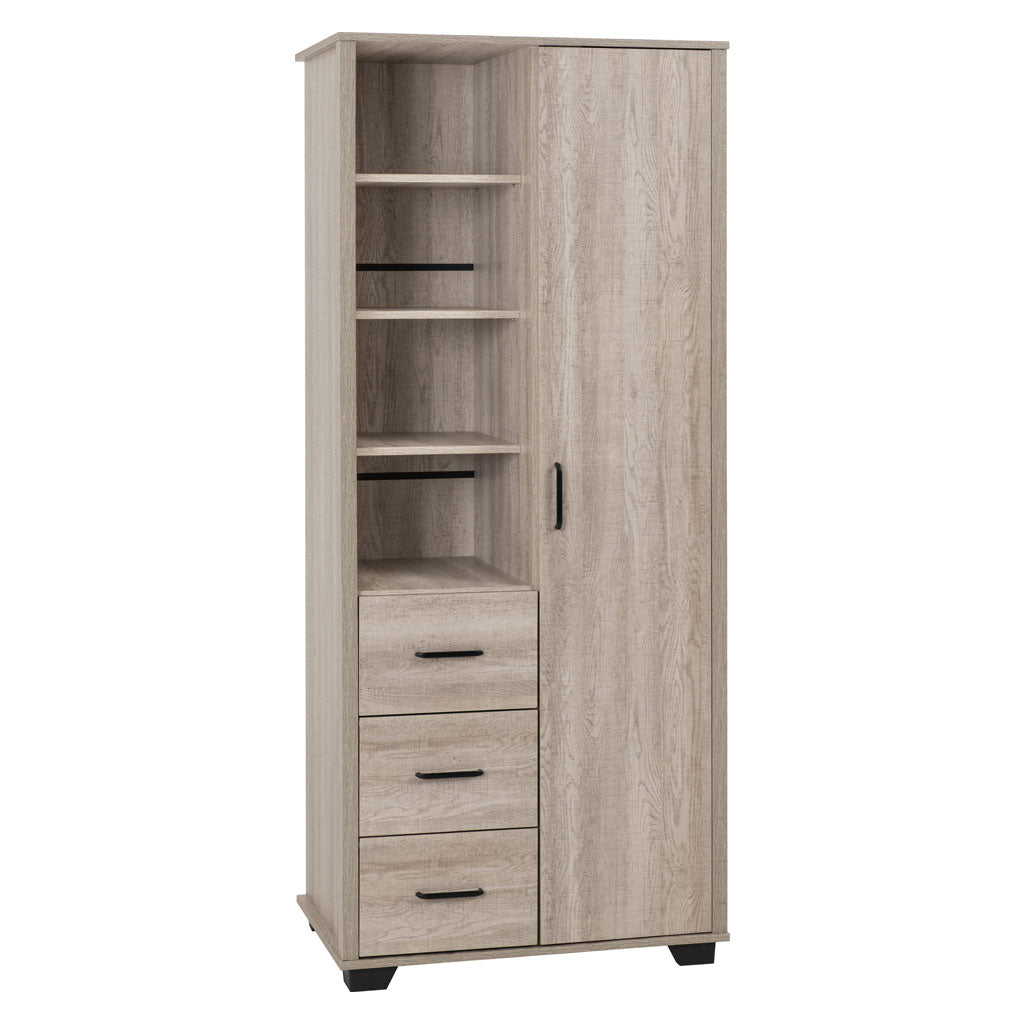 Wooden Wardrobe With 1 Door And 3 Drawers - Oliver