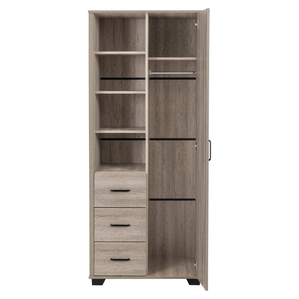 Wooden Wardrobe With 1 Door And 3 Drawers - Oliver