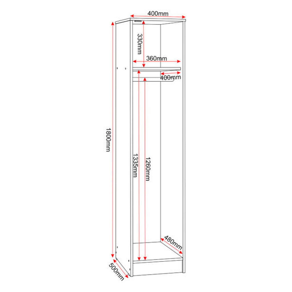 Wooden Wardrobe With 1 Door - Malvern