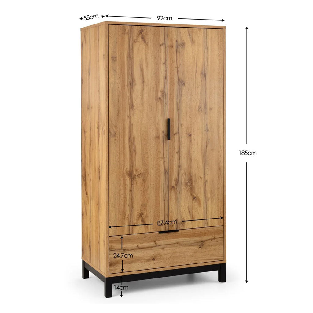 Wooden Wardrobe With 2 Doors And 1 Drawer - Bali