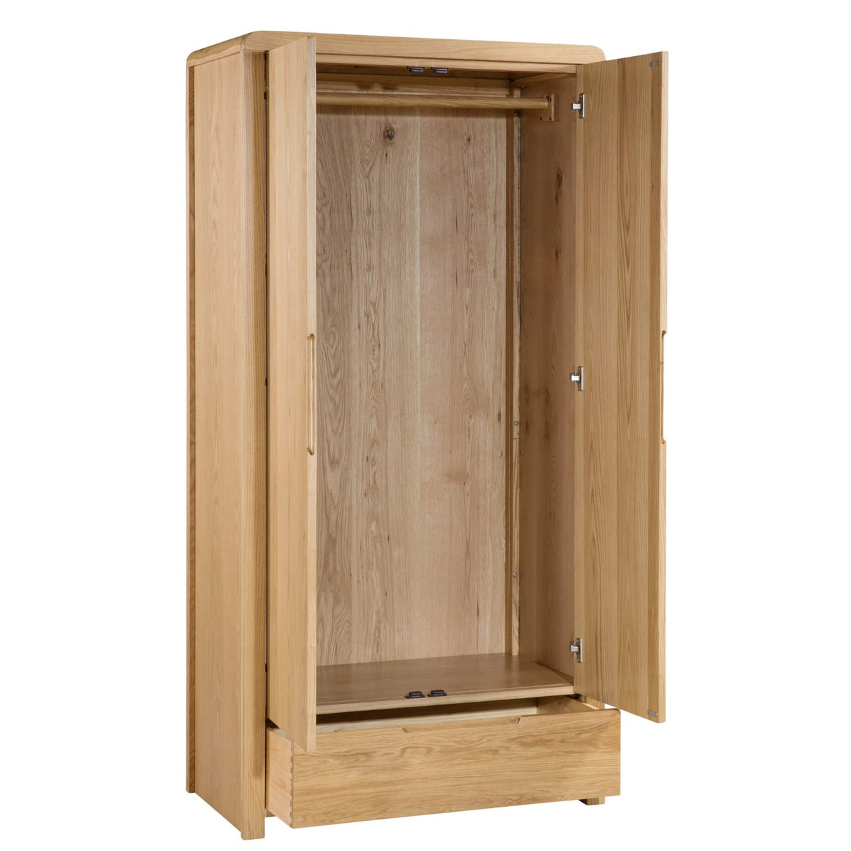 Wooden Wardrobe With 2 Doors And 1 Drawer - Curve