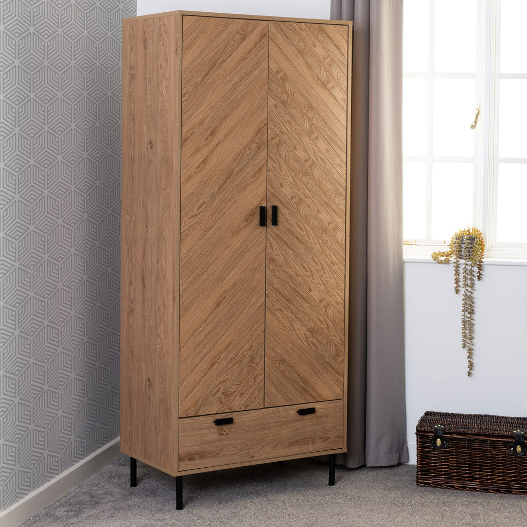 Wooden Wardrobe With 2 Doors And 1 Drawer - Leon