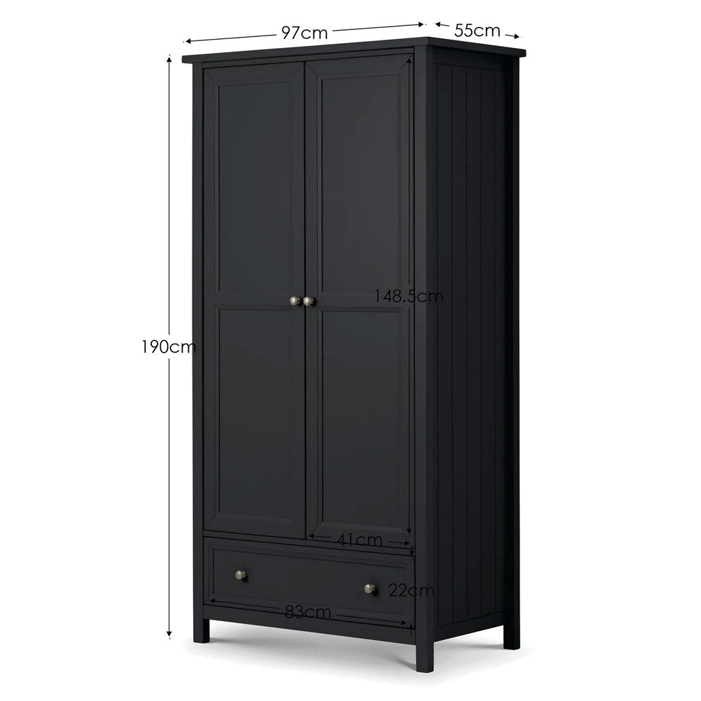 Wooden Wardrobe With 2 Doors And 1 Drawer - Maine
