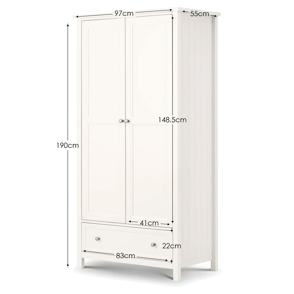 Wooden Wardrobe With 2 Doors And 1 Drawer - Maine