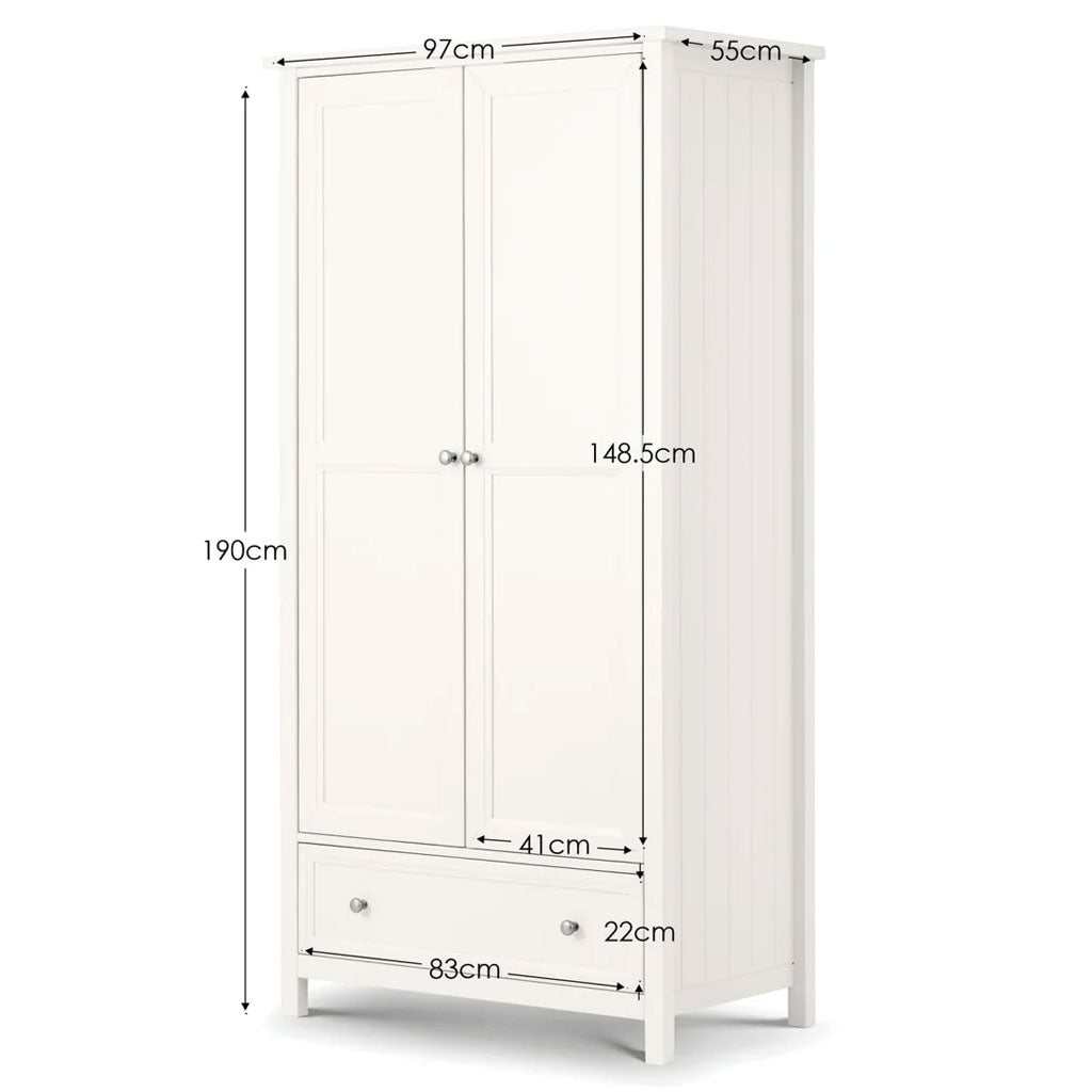 Wooden Wardrobe With 2 Doors And 1 Drawer - Maine