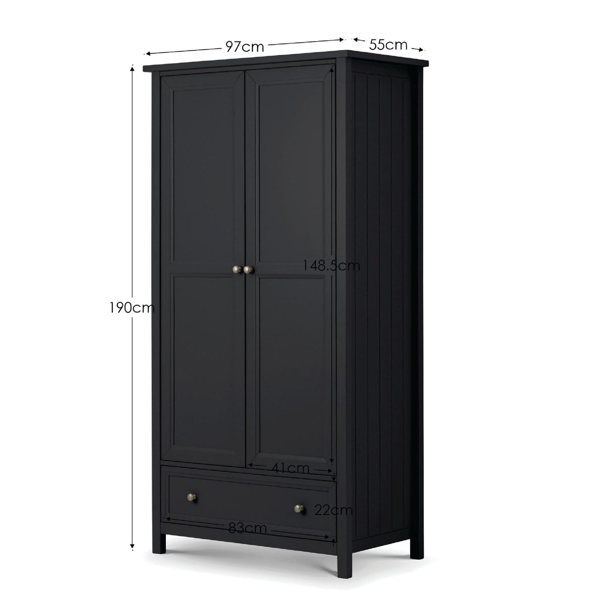 Wooden Wardrobe With 2 Doors And 1 Drawer - Maine