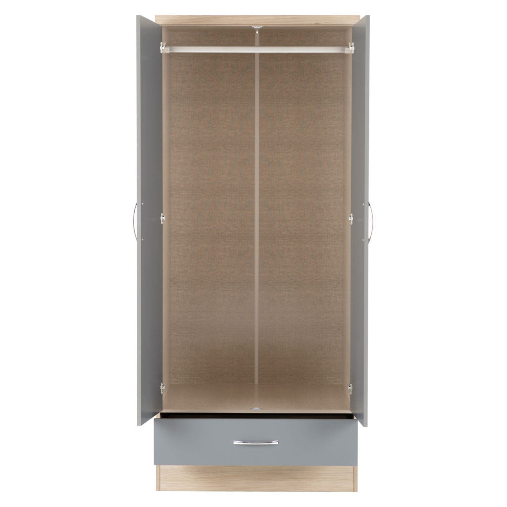 Wooden Wardrobe With 2 Doors And 1 Drawer - Nevada