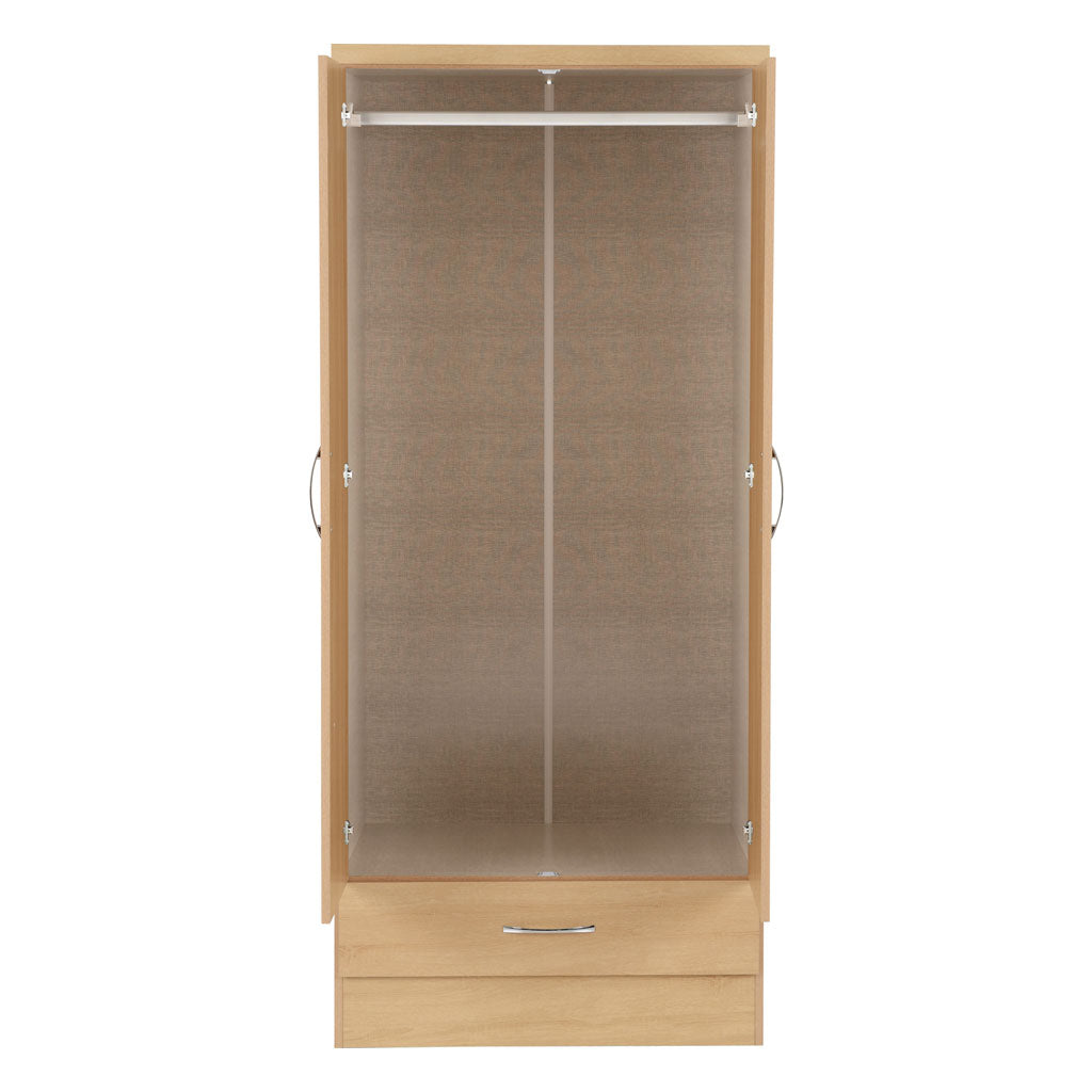 Wooden Wardrobe With 2 Doors And 1 Drawer - Nevada