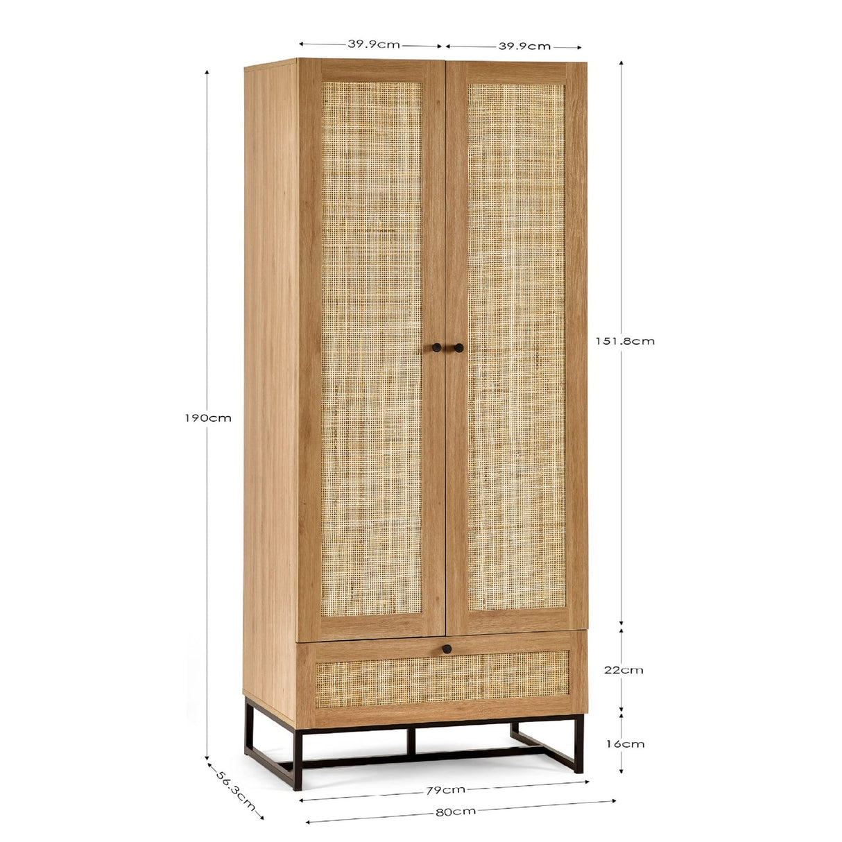 Wooden Wardrobe With 2 Doors And 1 Drawer - Padstow