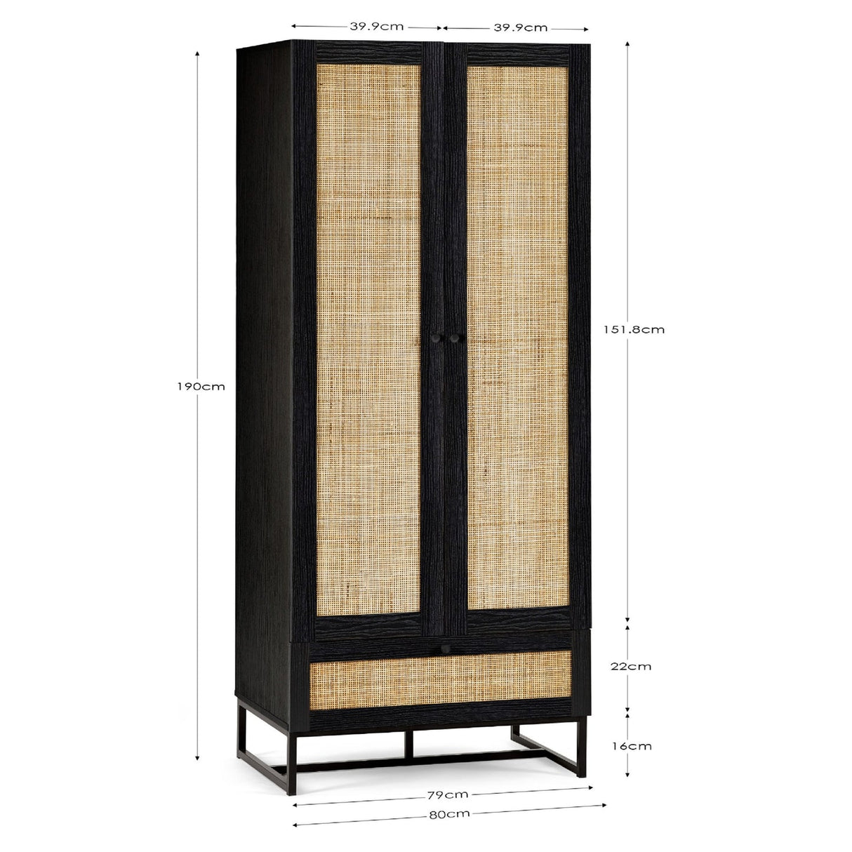 Wooden Wardrobe With 2 Doors And 1 Drawer - Padstow