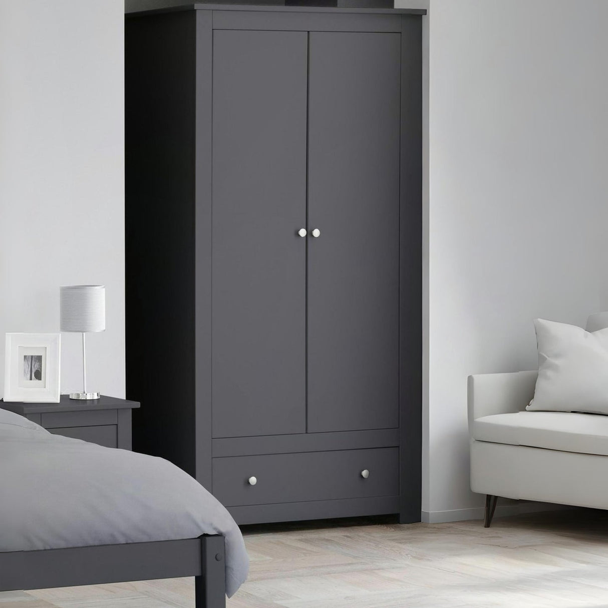 Wooden Wardrobe With 2 Doors And 1 Drawer - Radley