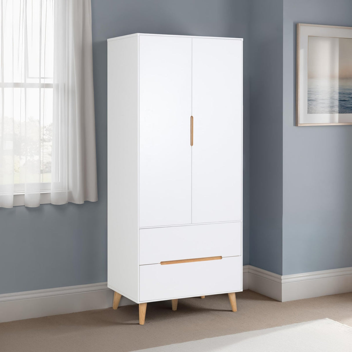 Wooden Wardrobe With 2 Doors And 2 Drawers - Alicia