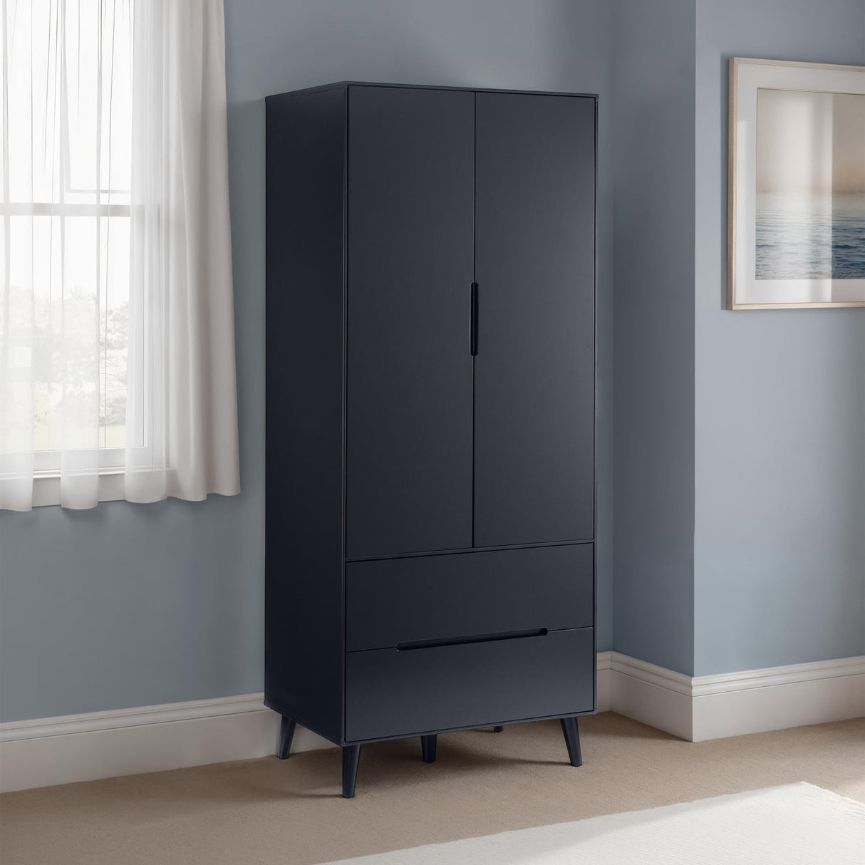 Wooden Wardrobe With 2 Doors And 2 Drawers - Alicia