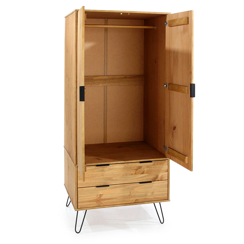 Wooden Wardrobe With 2 Doors And 2 Drawers - Augusta