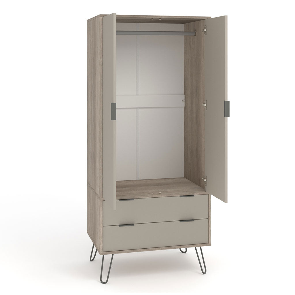 Wooden Wardrobe With 2 Doors And 2 Drawers - Augusta