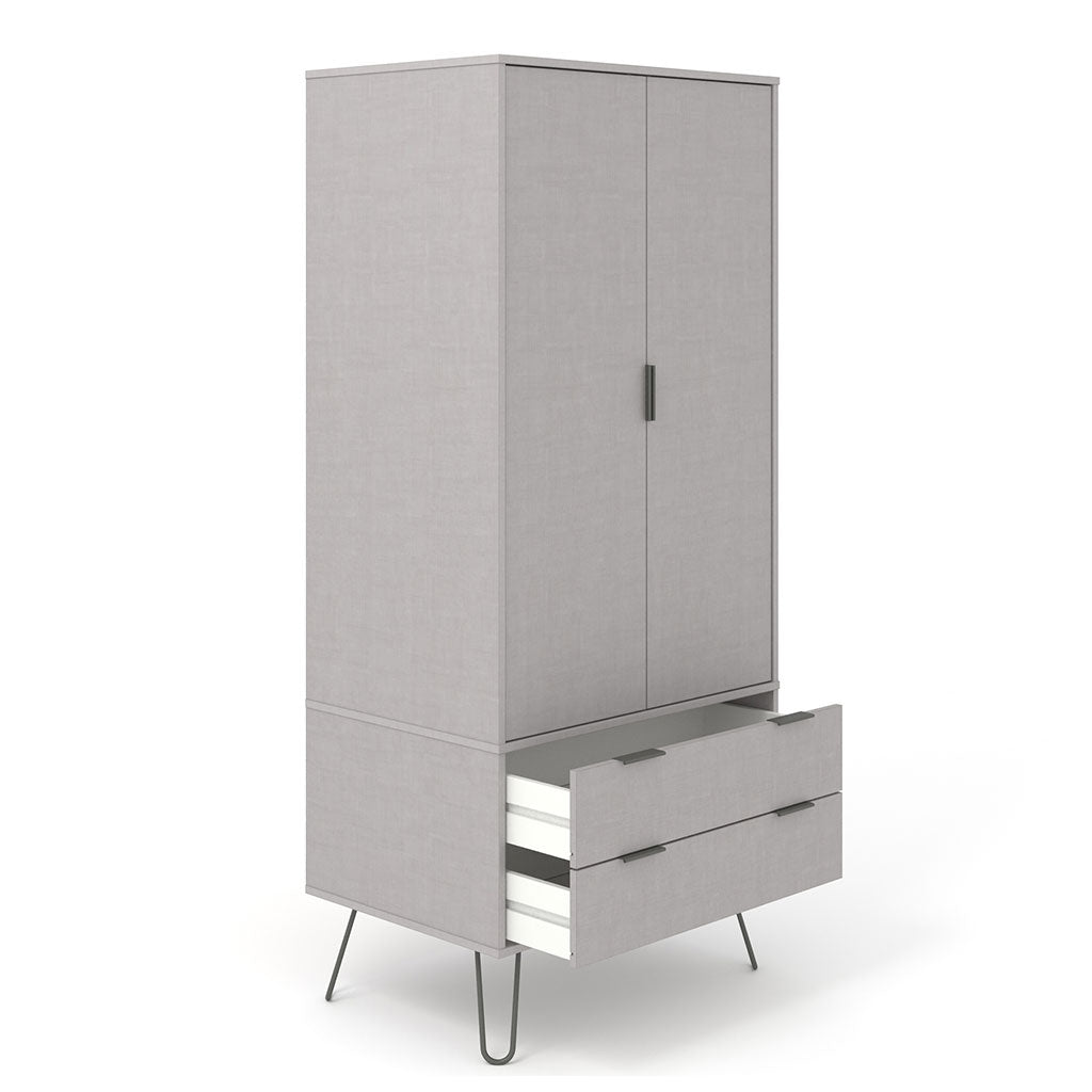 Wooden Wardrobe With 2 Doors And 2 Drawers - Augusta