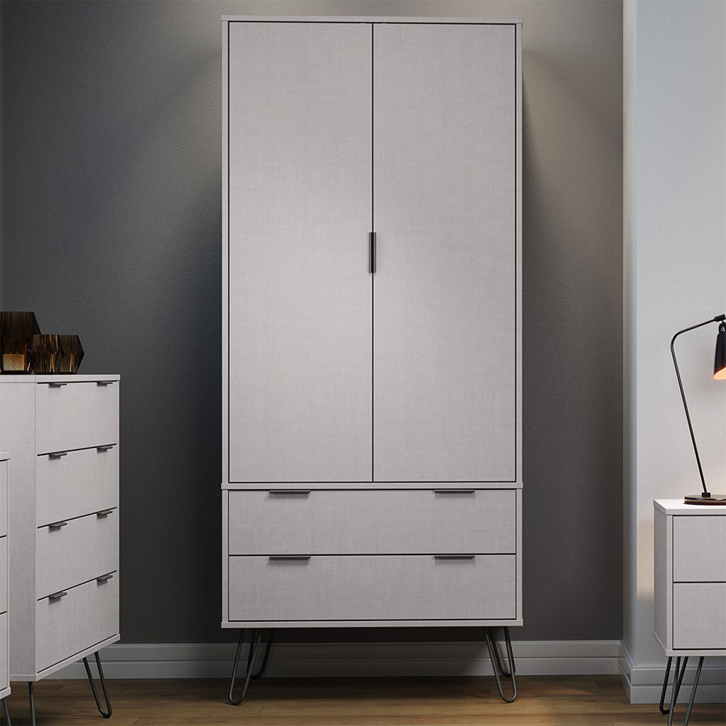 Wooden Wardrobe With 2 Doors And 2 Drawers - Augusta