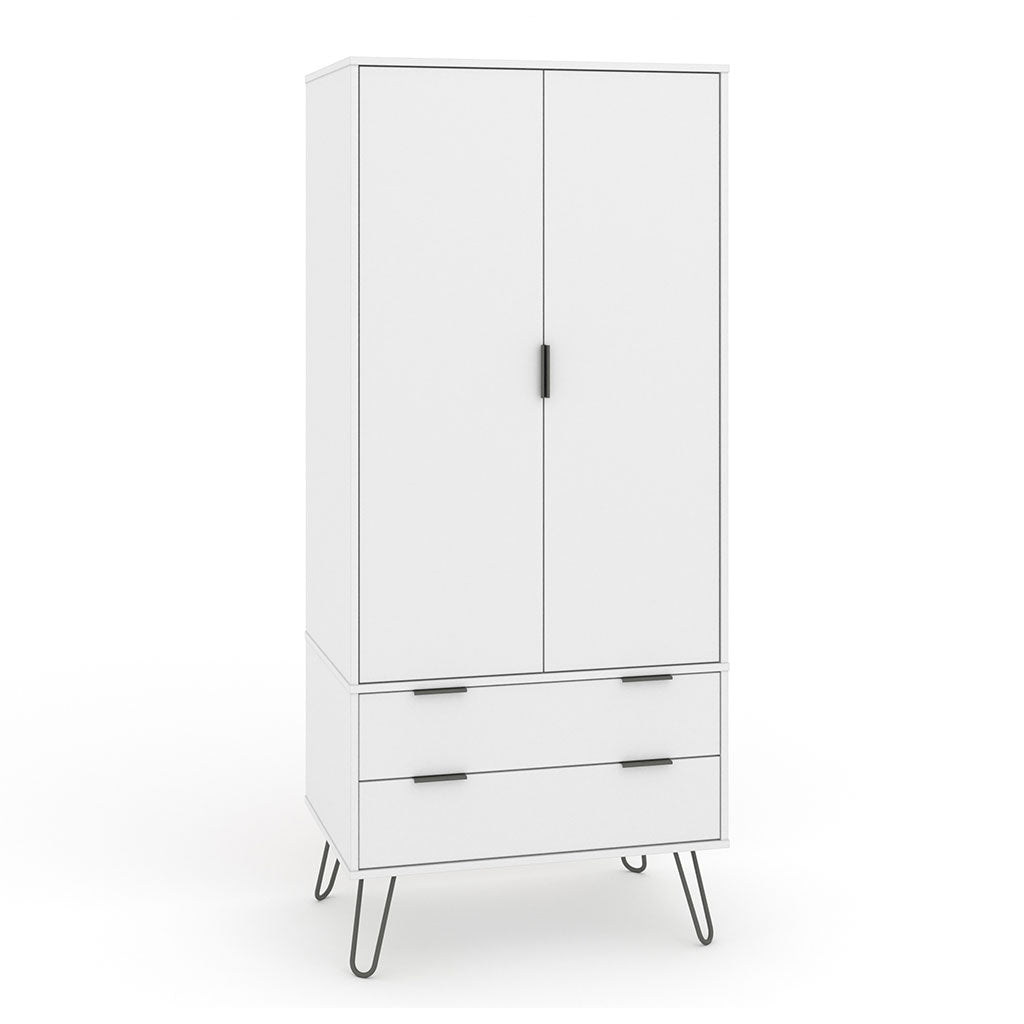 Wooden Wardrobe With 2 Doors And 2 Drawers - Augusta