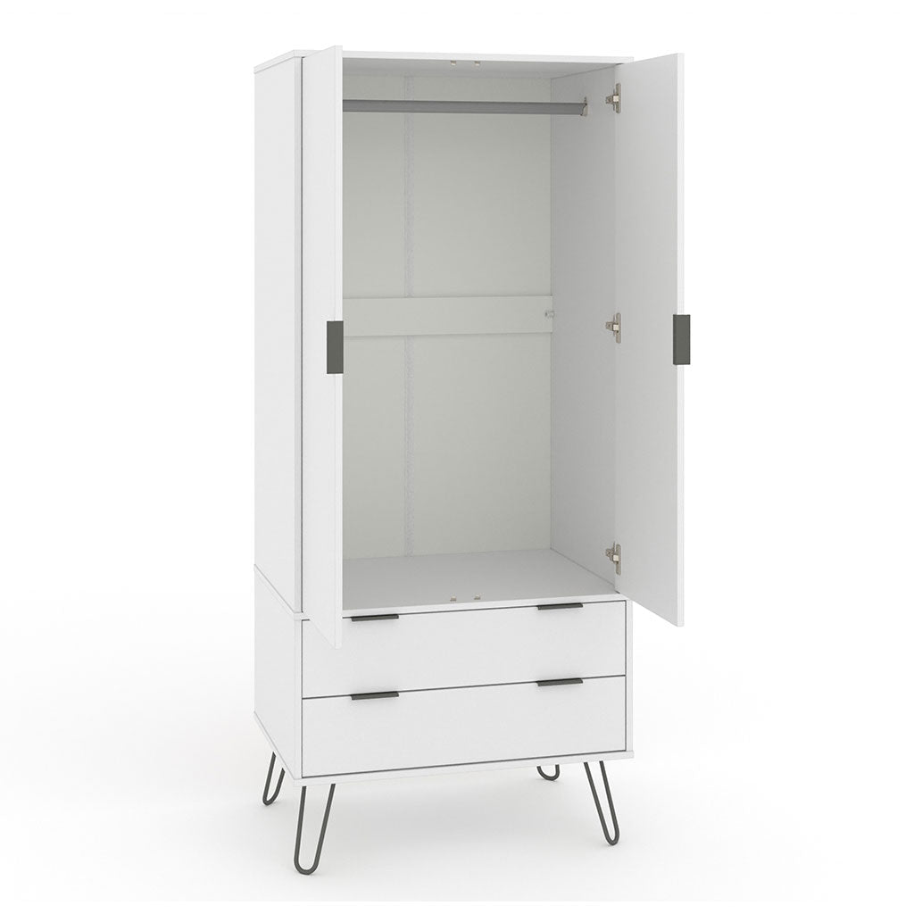 Wooden Wardrobe With 2 Doors And 2 Drawers - Augusta