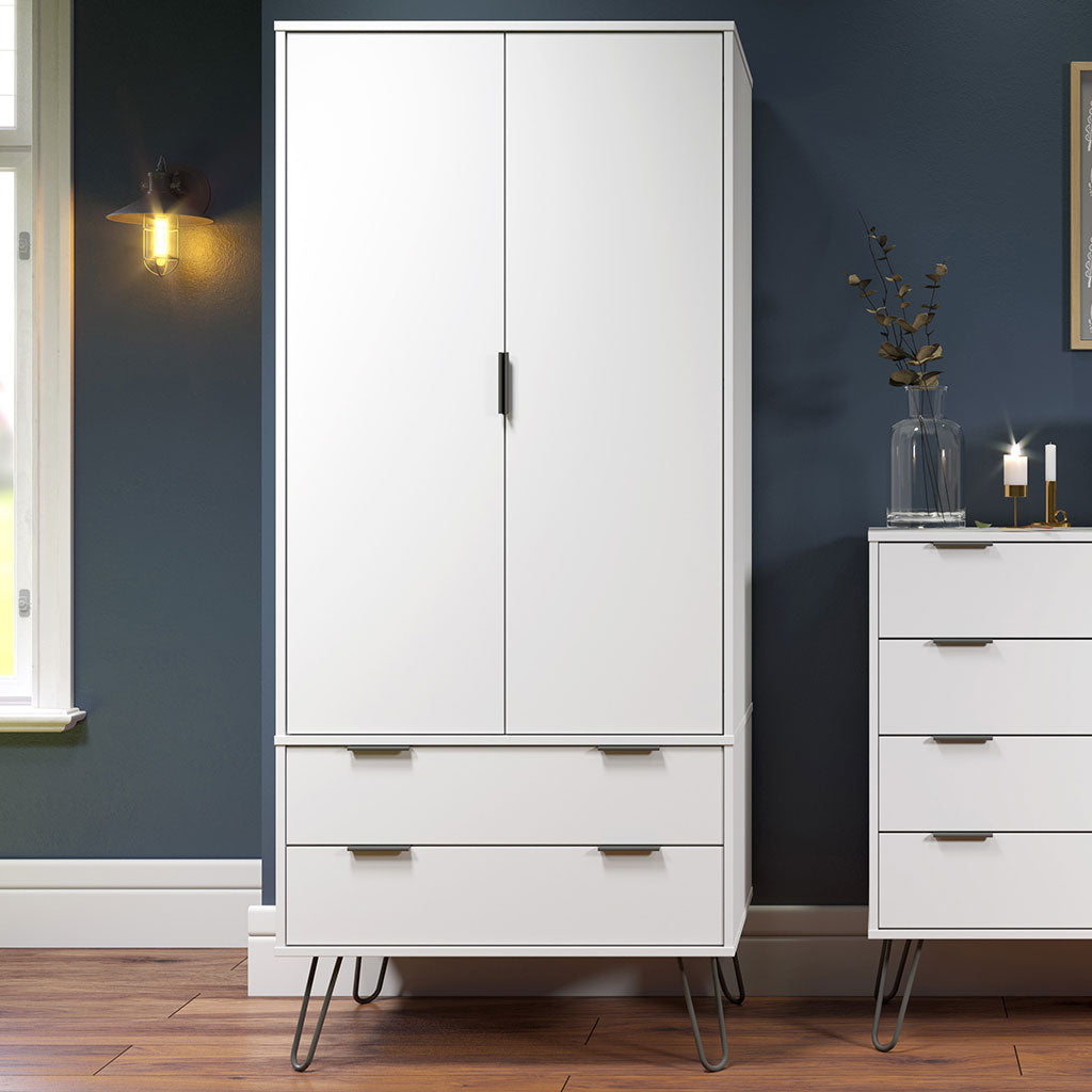 Wooden Wardrobe With 2 Doors And 2 Drawers - Augusta