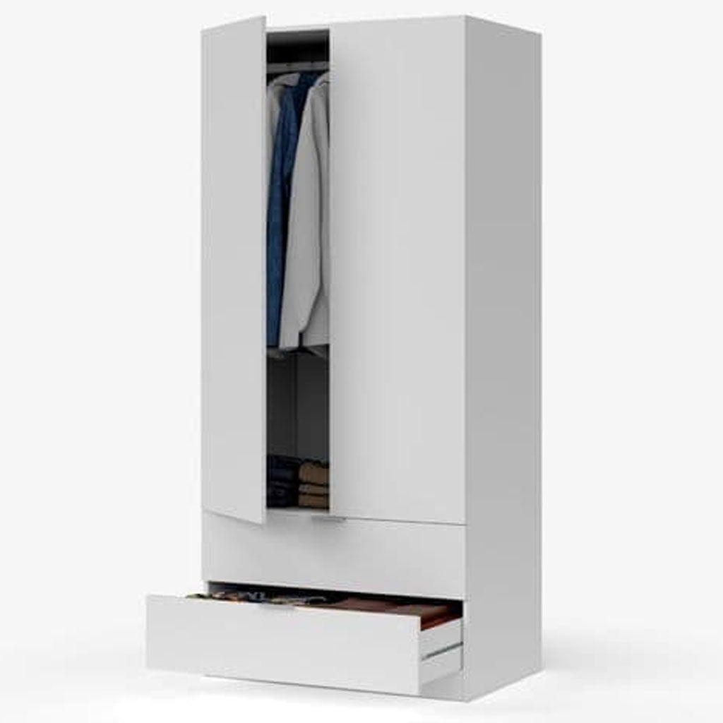 Wooden Wardrobe With 2 Doors And 2 Drawers - Carmel