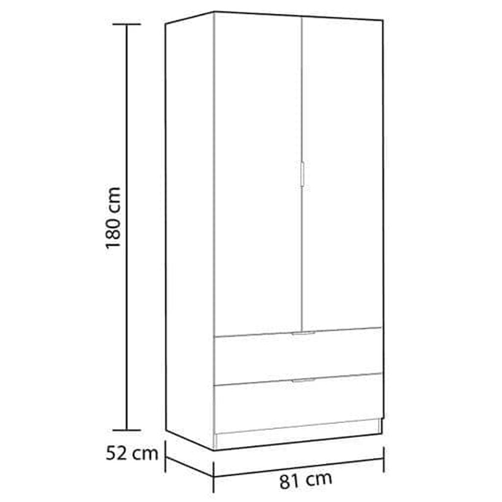 Wooden Wardrobe With 2 Doors And 2 Drawers - Carmel
