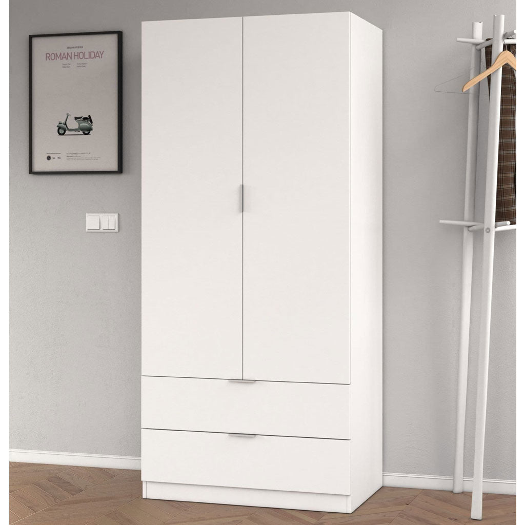 Wooden Wardrobe With 2 Doors And 2 Drawers - Carmel