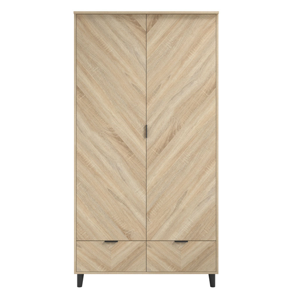 Wooden Wardrobe With 2 Doors And 2 Drawers - Stockholm