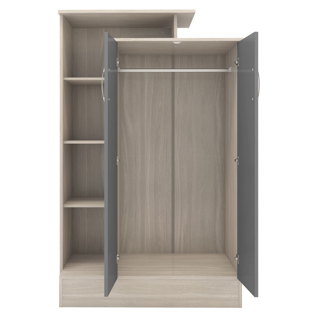 Wooden Wardrobe With 2 Doors And Open Shelf - Nevada