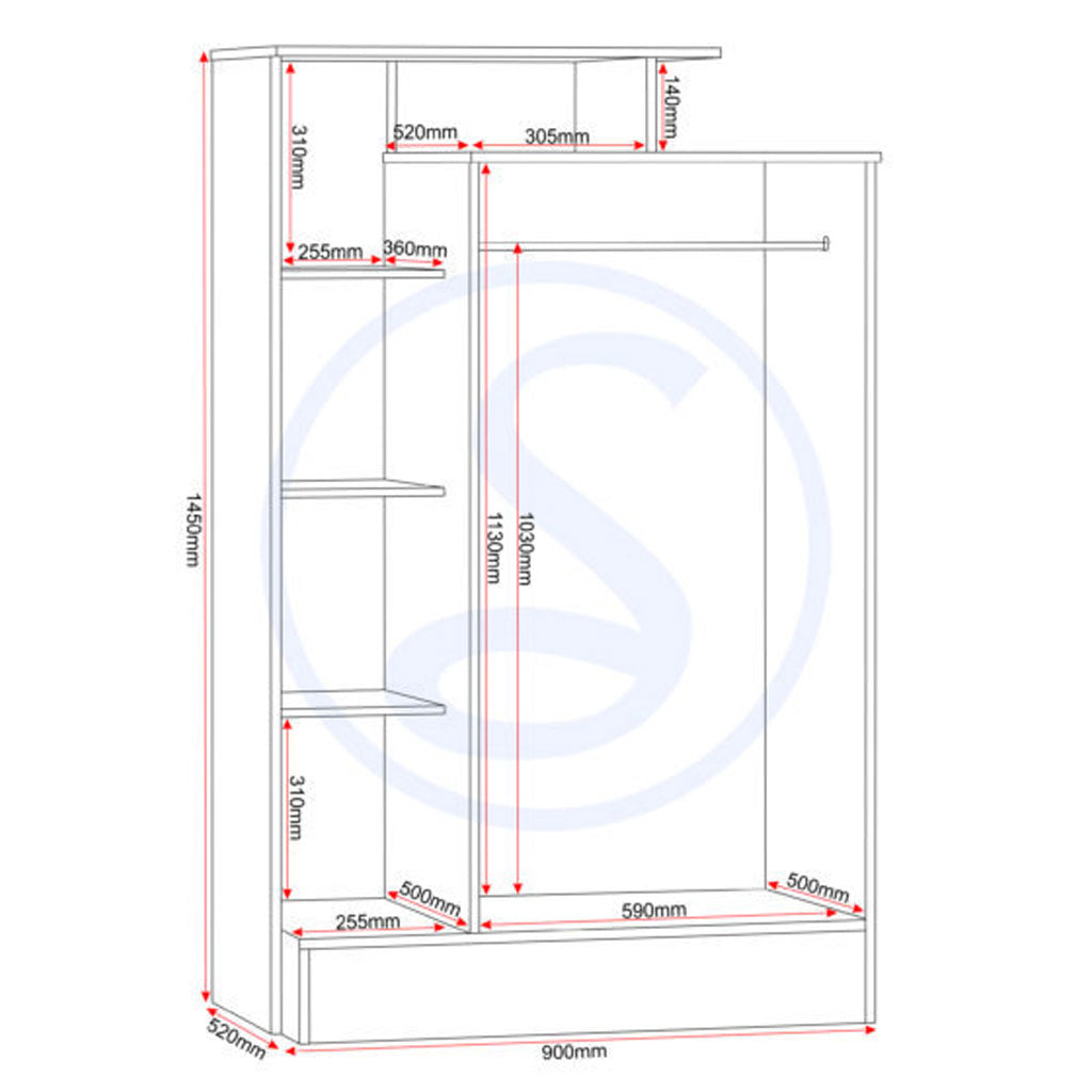 Wooden Wardrobe With 2 Doors And Open Shelf - Nevada