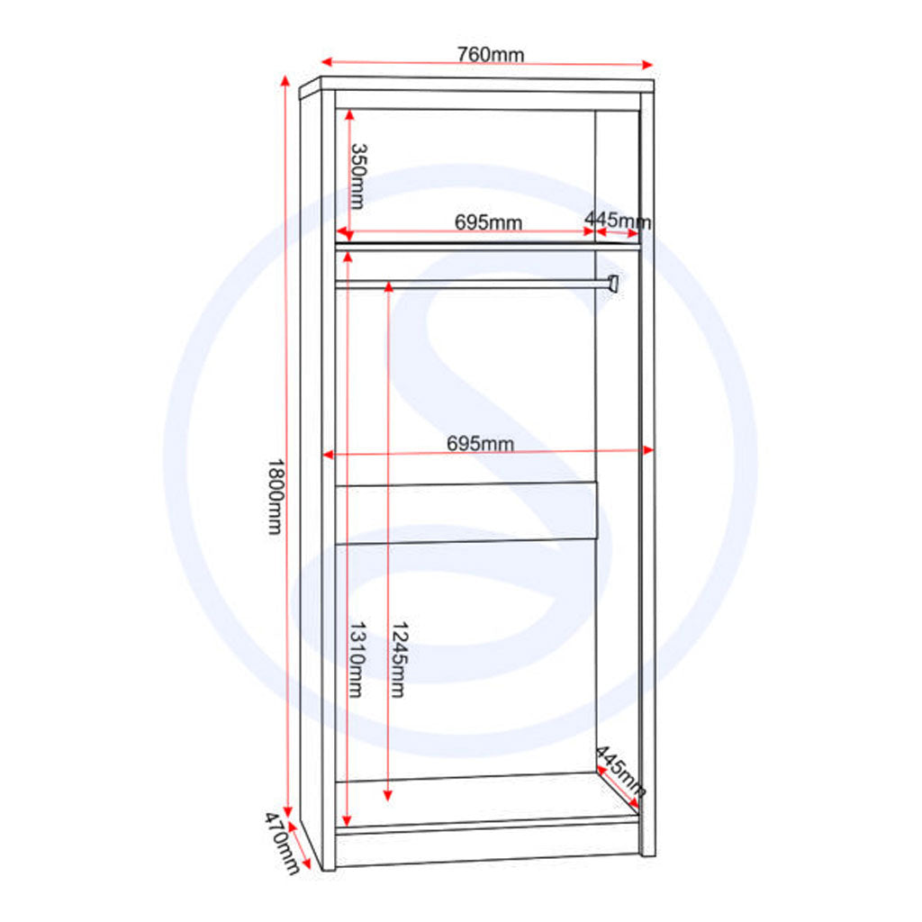 Wooden Wardrobe With 2 Doors - Seville