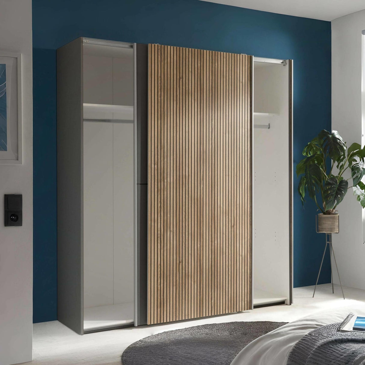 Wooden Wardrobe With 2 Sliding Doors - Berno