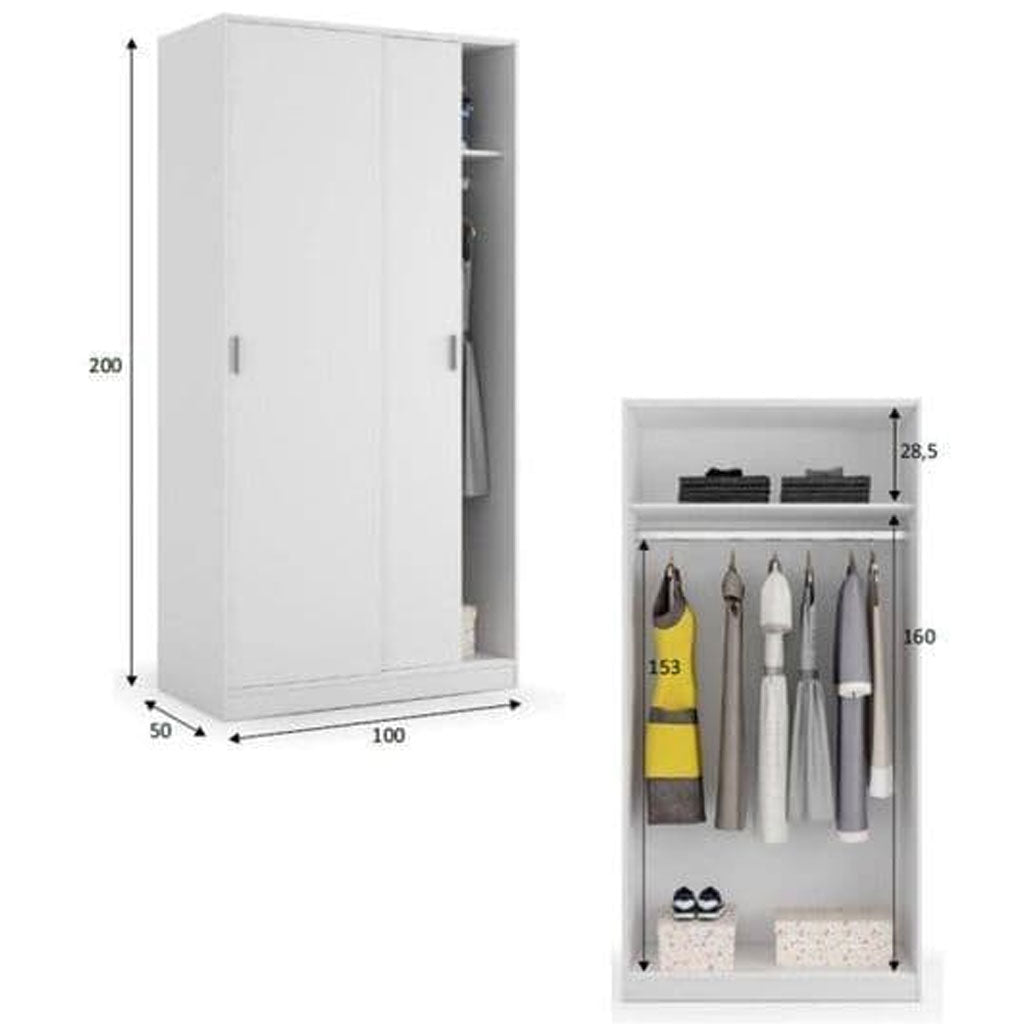 Wooden Wardrobe With 2 Sliding Doors - Hanover