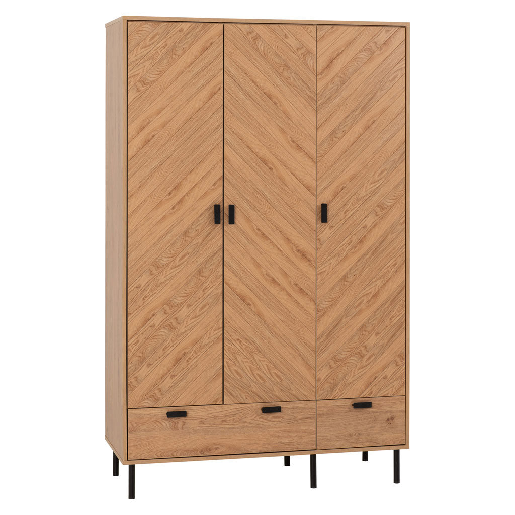 Wooden Wardrobe With 3 Doors And 2 Drawers - Leon