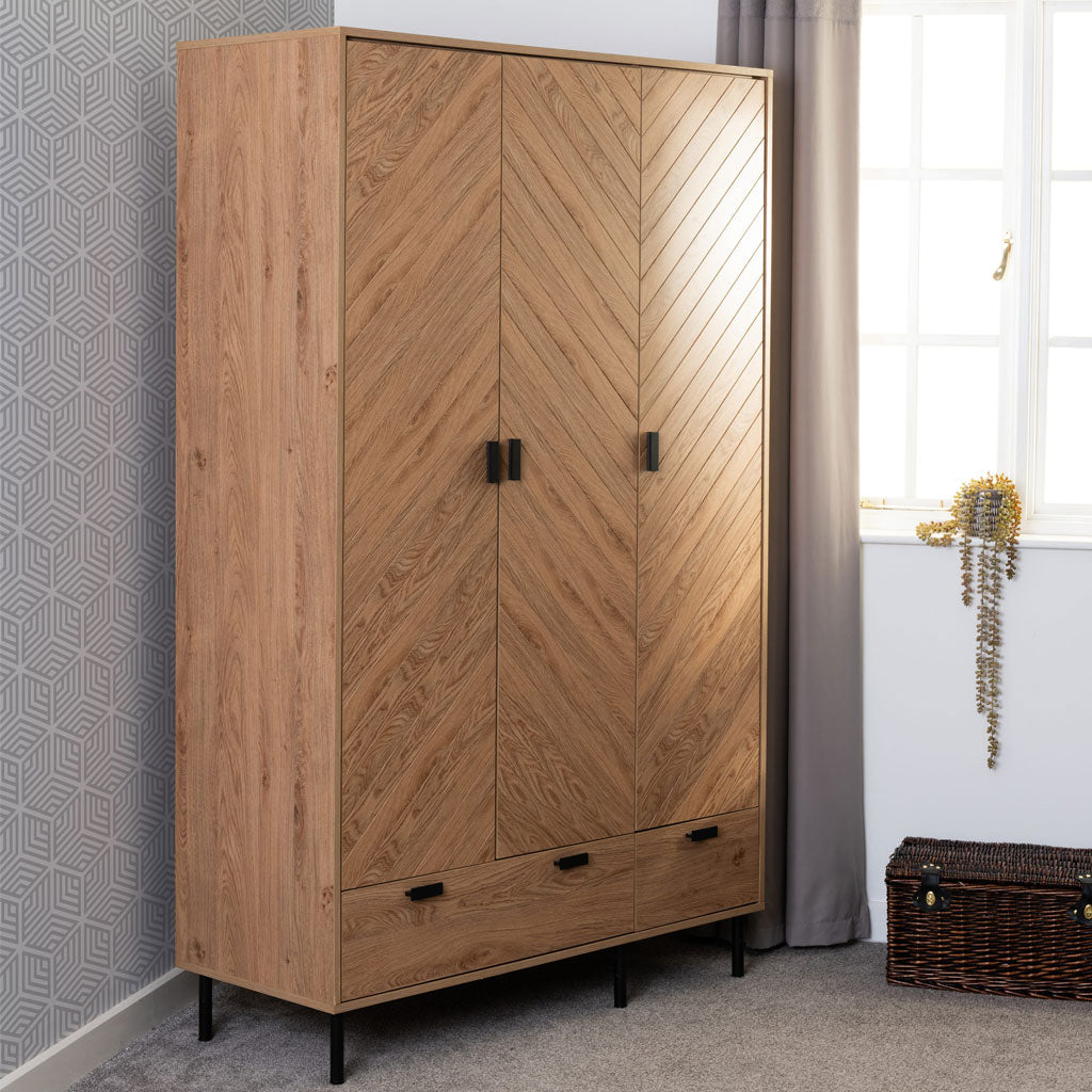 Wooden Wardrobe With 3 Doors And 2 Drawers - Leon