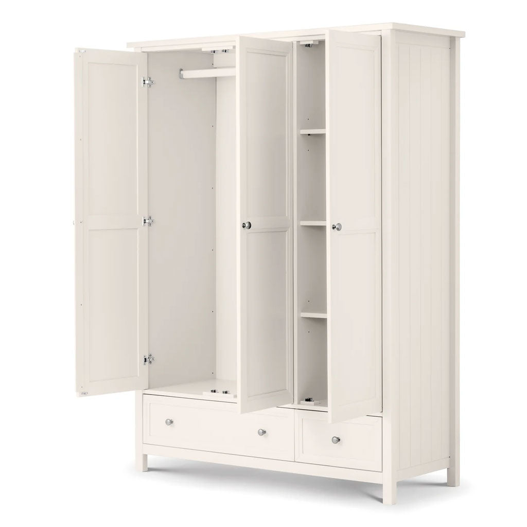 Wooden Wardrobe With 3 Doors And 2 Drawers - Maine