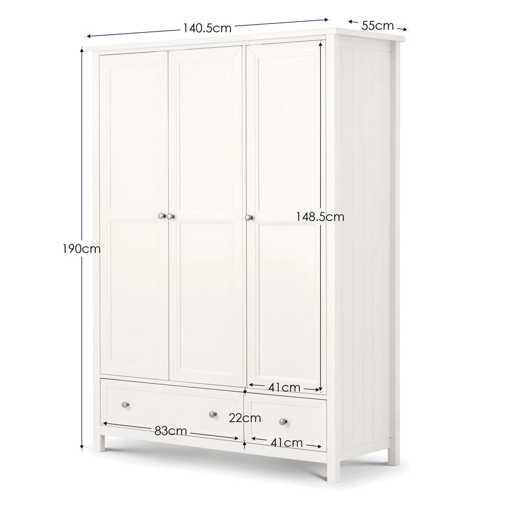 Wooden Wardrobe With 3 Doors And 2 Drawers - Maine