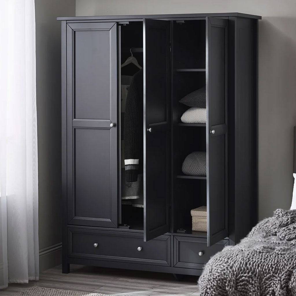 Wooden Wardrobe With 3 Doors And 2 Drawers - Maine