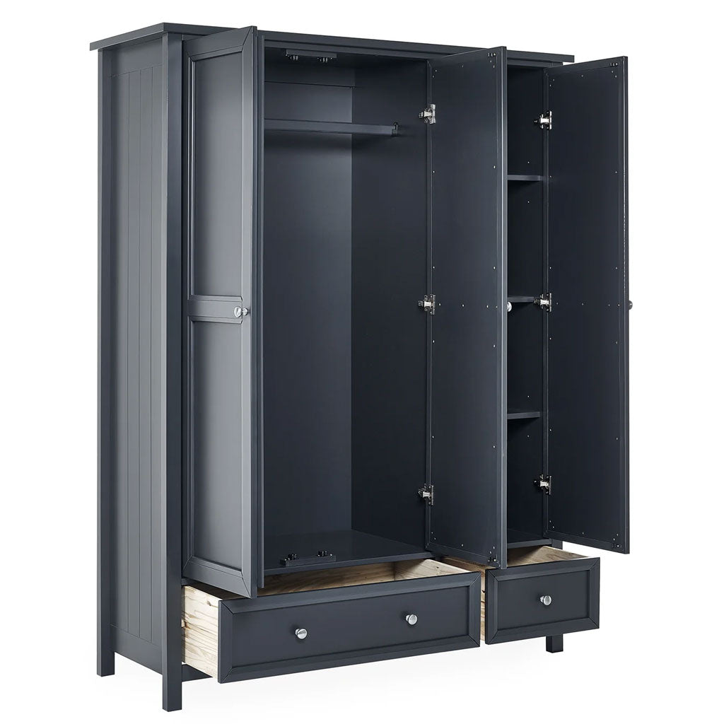 Wooden Wardrobe With 3 Doors And 2 Drawers - Maine