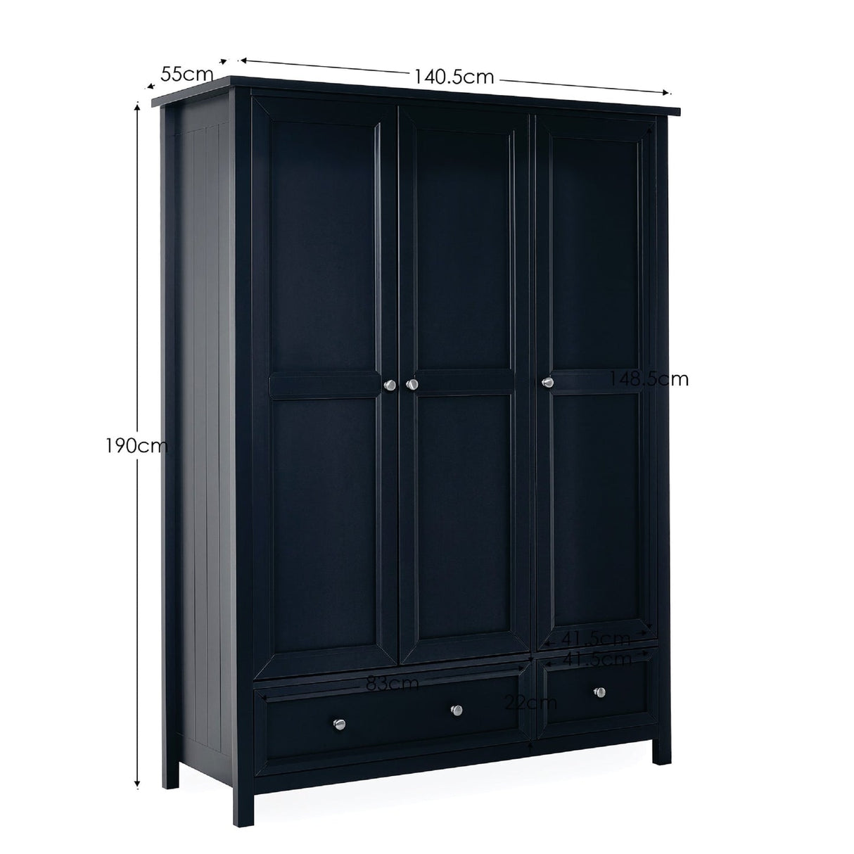 Wooden Wardrobe With 3 Doors And 2 Drawers - Maine