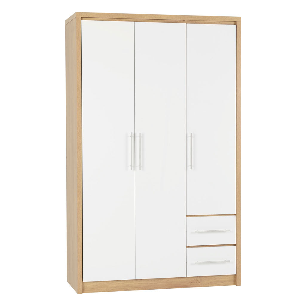 Wooden Wardrobe With 3 Doors And 2 Drawers - Seville