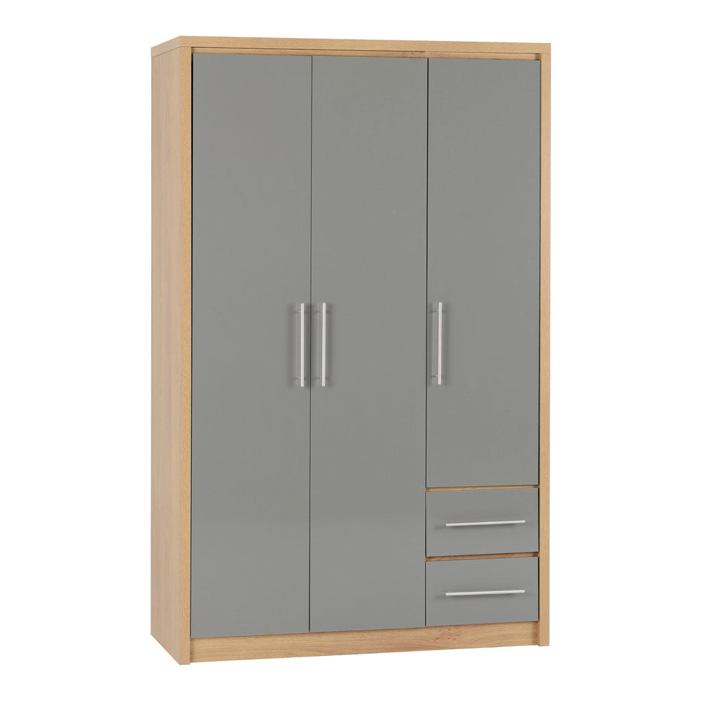 Wooden Wardrobe With 3 Doors And 2 Drawers - Seville