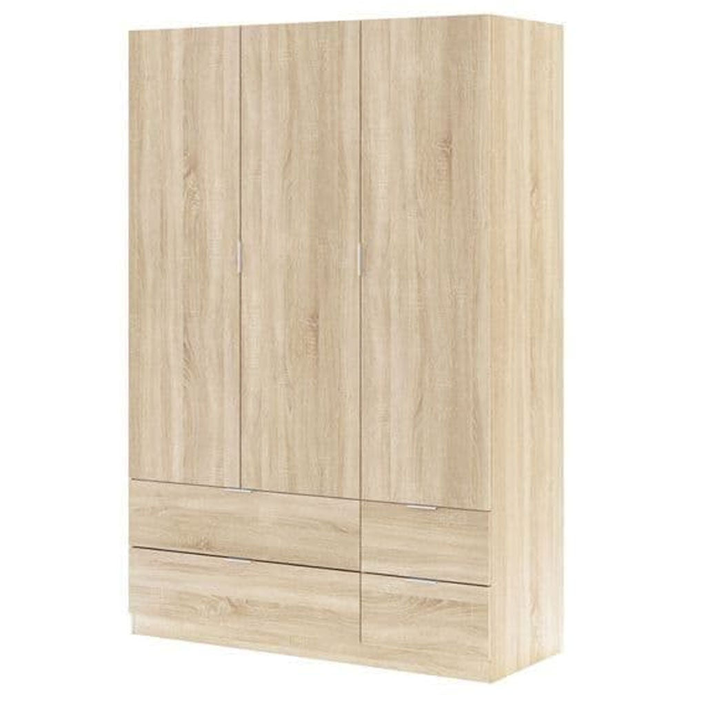 Wooden Wardrobe With 3 Doors And 4 Drawers - Carmel