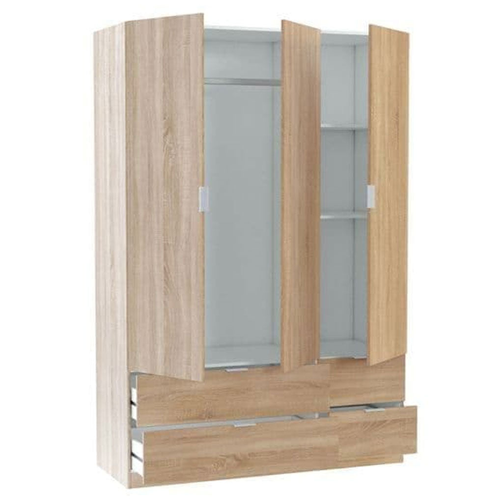 Wooden Wardrobe With 3 Doors And 4 Drawers - Carmel