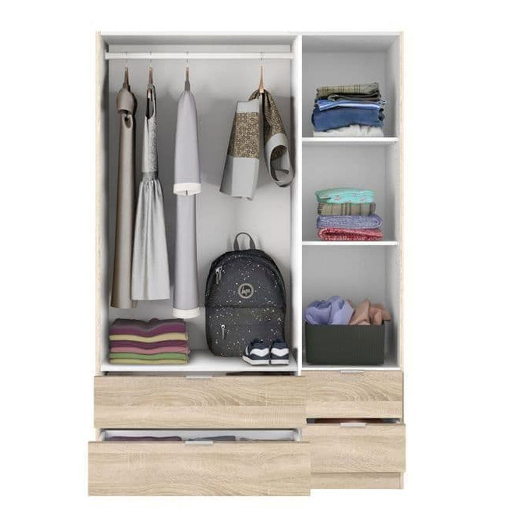 Wooden Wardrobe With 3 Doors And 4 Drawers - Carmel